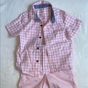 Pink/white button up shirt and pink shorts 3T